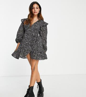Violet Romance Petite Wrap Mini Dress In Ditsy Floral Print-multi
