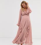 Asos Design Maternity Wrap Maxi Dress With Frills In Self Stripe-pink