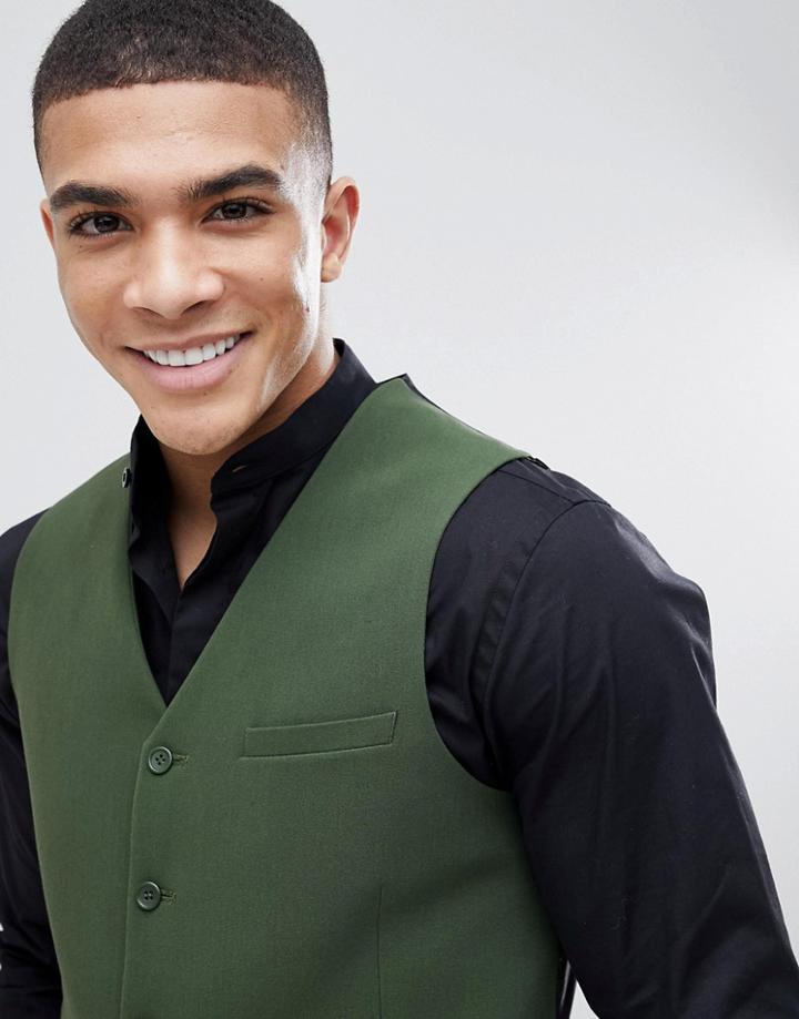 Asos Design Super Skinny Suit Vest In Khaki - Green