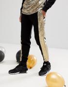 Asos Skinny Jogger With Gold Sequin Cut & Sew - Black