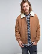 Asos Wool Mix Bomber Jacket With Fleece Collar In Camel - Beige