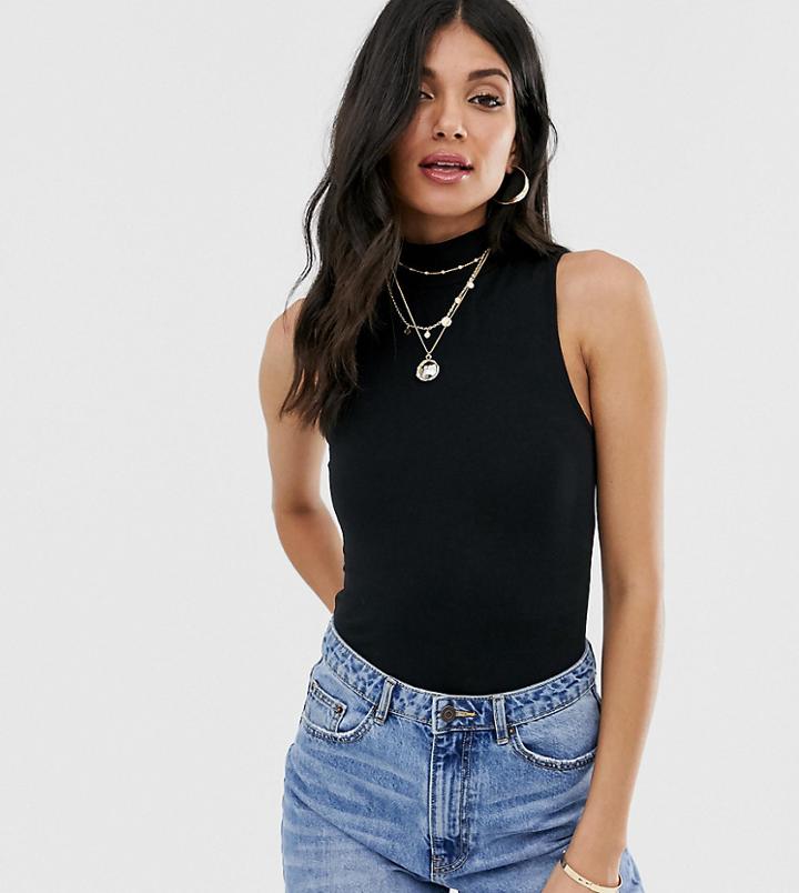 Asos Design Tall Turtleneck Sleeveless Body In Black - Black