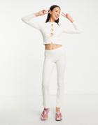 Topshop Ribbed Stripe Flared Pants In Ecru - Part Of A Set-white