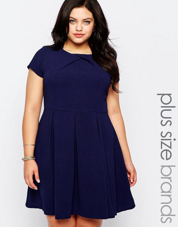 Koko Plus Skater Dress With Pleated Skirt - Navy