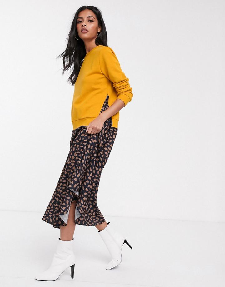 Lost Ink Layered Smock Dress With Floral Skirt-yellow
