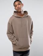 Asos Oversized Longline Hoodie With Contrast Hem - Beige