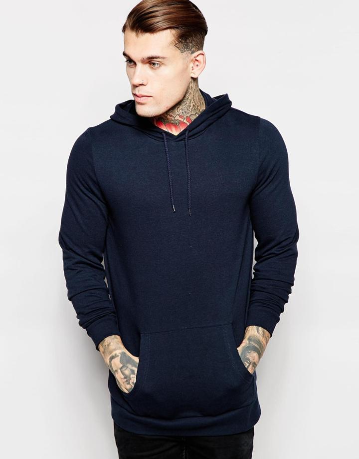 Asos Longline Hoodie In Navy - Navy