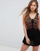 Asos Design Contrast Stitch Bead Embroidered Lace Up Beach Dress - Multi