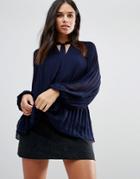 Traffic People Pleated Blouse - Blue
