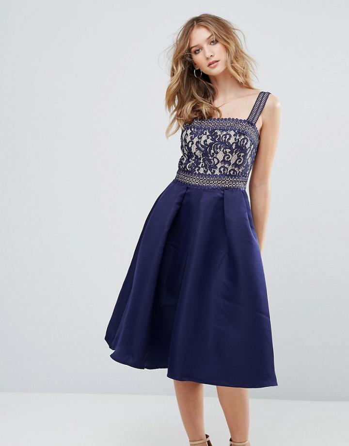 Little Mistress Crochet And Lace Dress - Navy