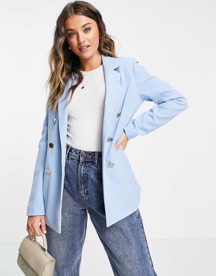 Miss Selfridge Button Military Blazer In Light Blue-blues