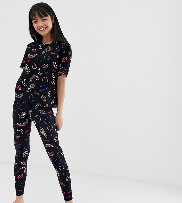 Asos Design Petite Neon Icecream Legging Set-multi