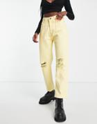 Naanaa High Waisted Straight Leg Jeans In Pastel Yellow