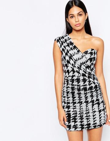 Rare Opulence One Shoulder Dress In Monochrome Sequins - Black