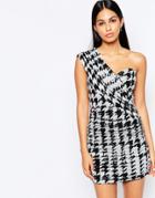 Rare Opulence One Shoulder Dress In Monochrome Sequins - Black