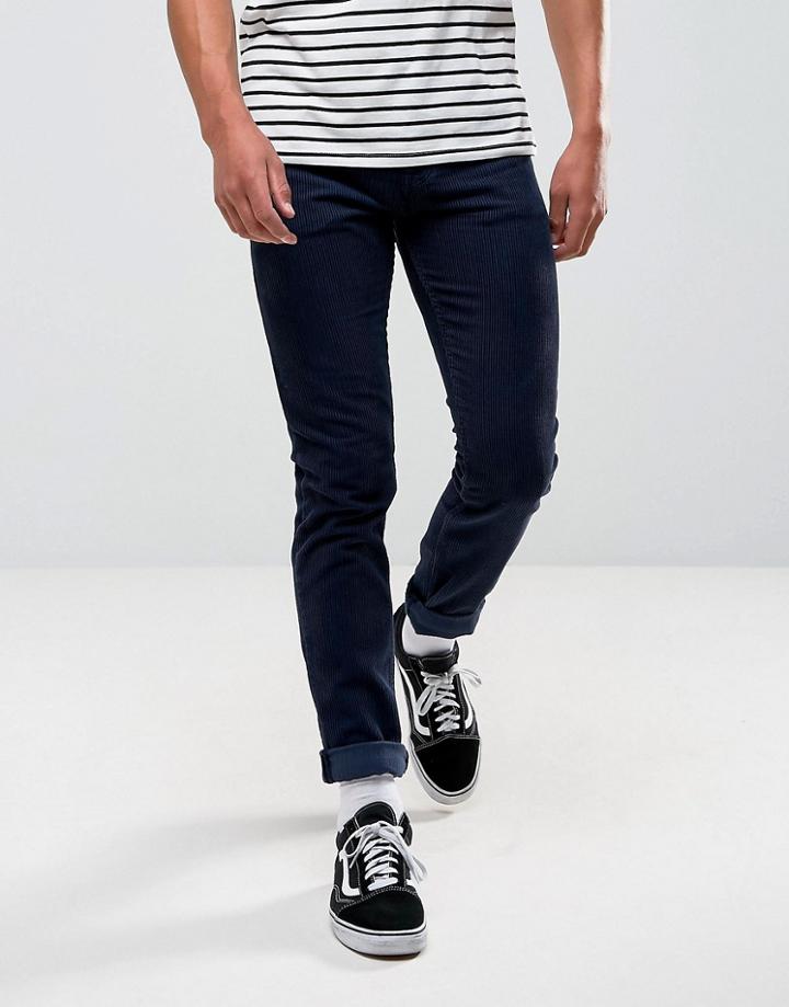 Asos Slim Fit Cords In Navy - Navy
