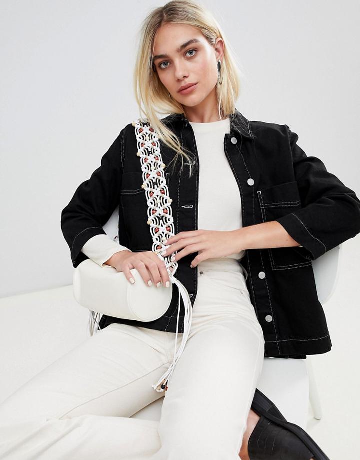 Weekday Denim Coach Jacket With Contrast Stitch - Black