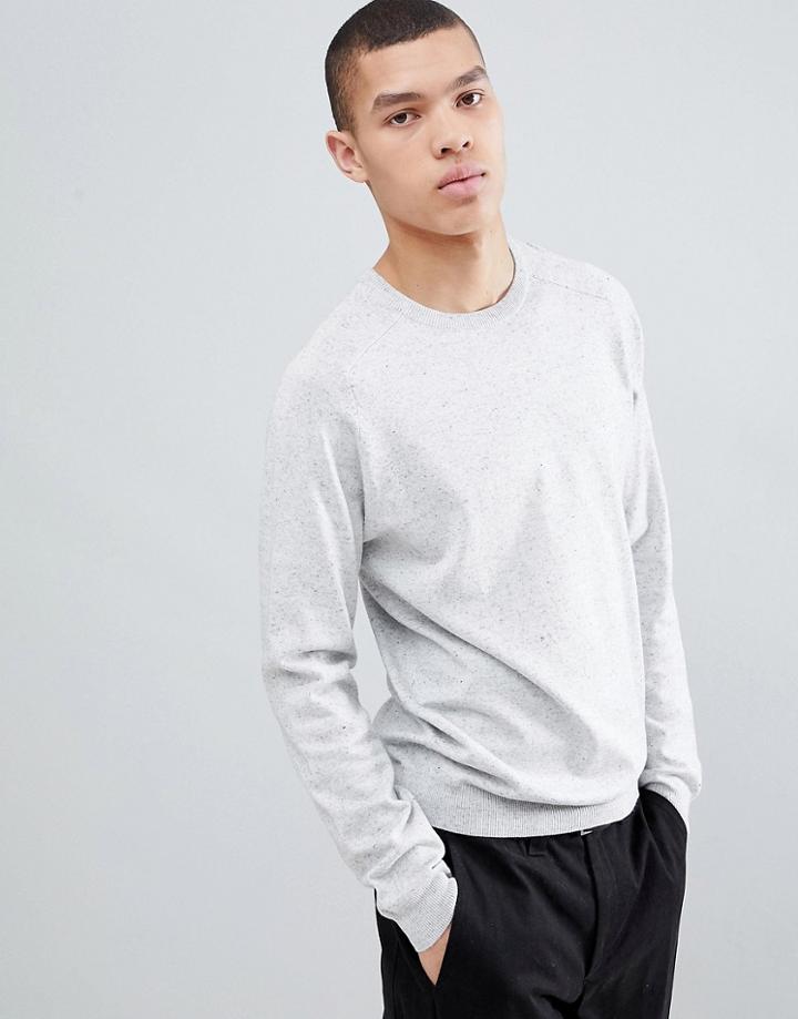 River Island Crew Neck Sweater With Wasp Embroidery In Light Gray - Gray