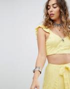 Kiss The Sky Tie Back Crop Top In Lace Co-ord - Yellow