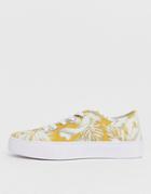 Asos Design Dusty Lace Up Sneakers In Mustard Print-multi