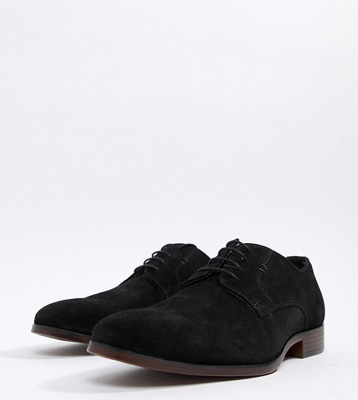 Asos Design Wide Fit Derby Shoes In Black Suede Natural Sole - Black