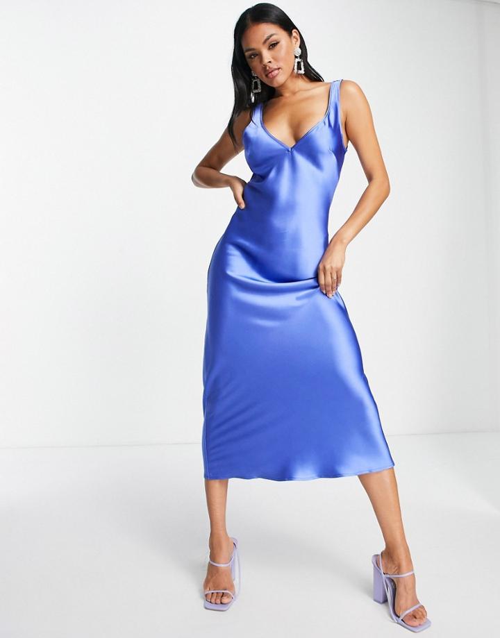 Flounce London Midi Cami Dress In Blue Satin