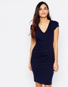Jessica Wright Aliz Pencil Dress With Ruched Front - Navy