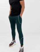 Asos Design Poly Tricot Skinny Sweatpants With Piping In Green - Green
