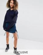 Milk It Vintage Plaid Kilt Skirt With Tie Up Side Detail - Blue