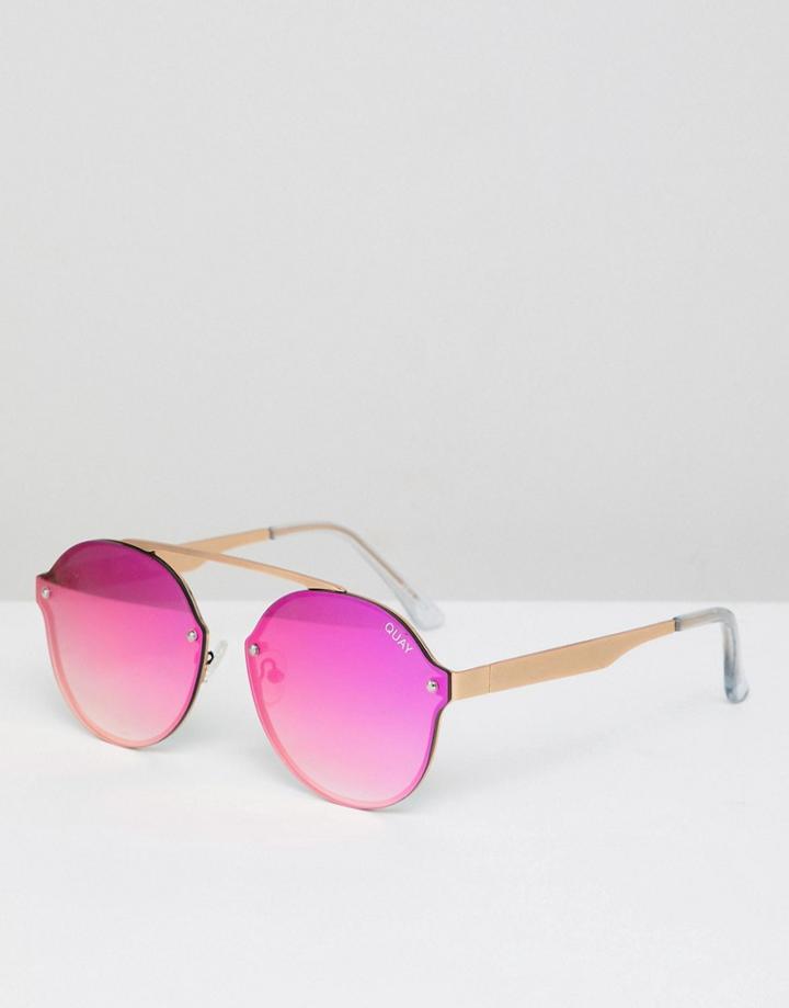 Quay Australia Camden Heights Round Lens Sunglasses With Brow Bar - Gold