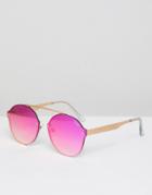 Quay Australia Camden Heights Round Lens Sunglasses With Brow Bar - Gold