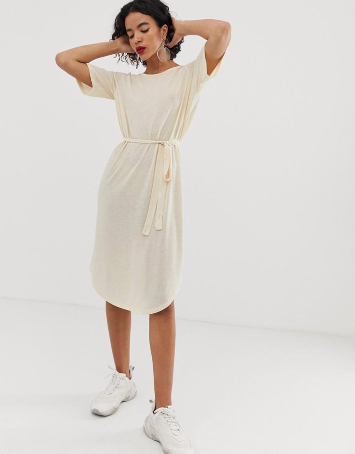 Selected Ivy Beach Tie Waist Midi Dress - Beige