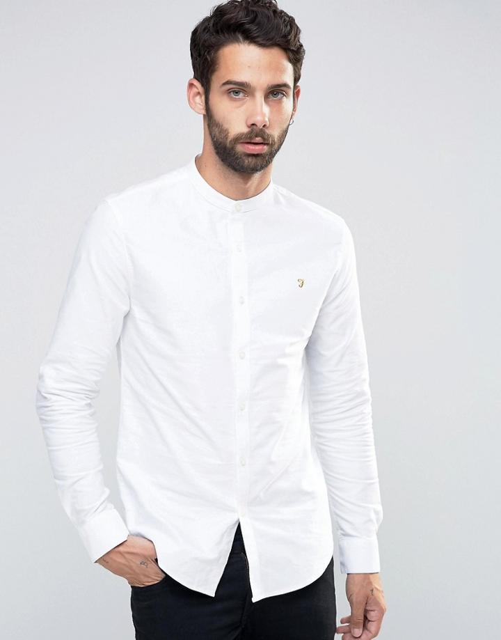 Farah Oxford Shirt With Grandad Collar Slim Fit - White