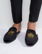 Asos Mule Dress Slipper In Black Velvet With Crown Embroidery - Black