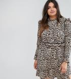 Asos Curve Smock Pep Hem Dress In Leopard Print - Multi