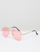 Prettylittlething Rose Tinted Aviator Sunglasses - Pink