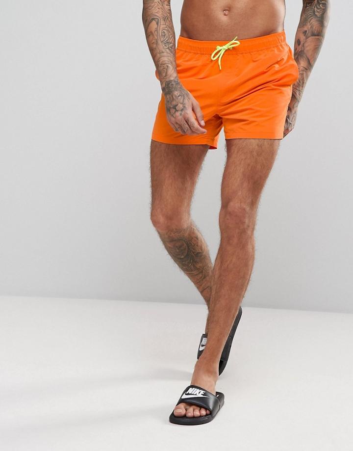 Asos Swim Shorts In Orange With Contrast Drawcord Short Length - Orange