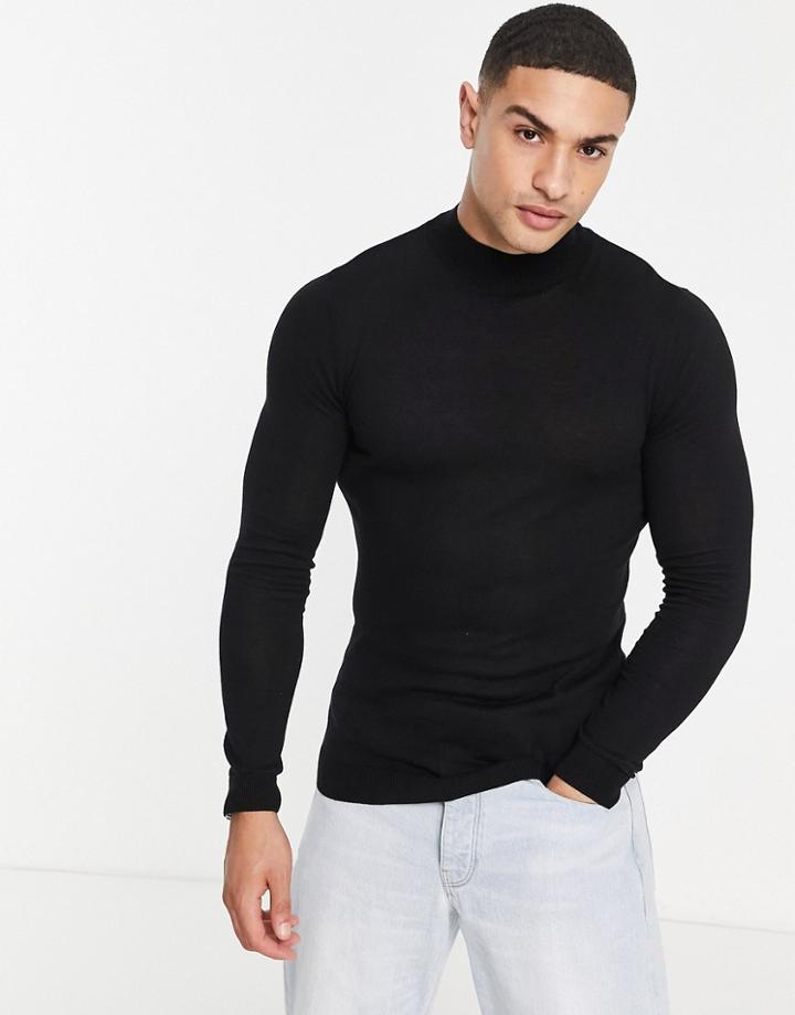 Asos Design Cotton Turtleneck Sweater In Black