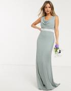 Tfnc Bridesmaid Cowl Neck Bow Back Maxi Dress In Sage-green
