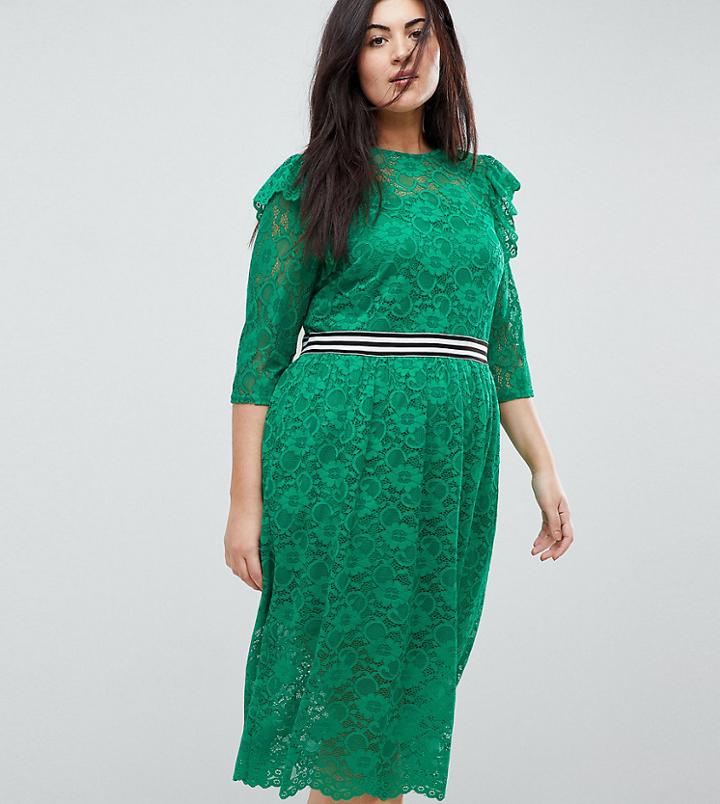 Asos Curve Midi Lace Tea Dress With Sports Tipping - Green