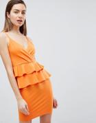 Ivyrevel Cami Mini Dress With Double Ruffle Peplum - Orange
