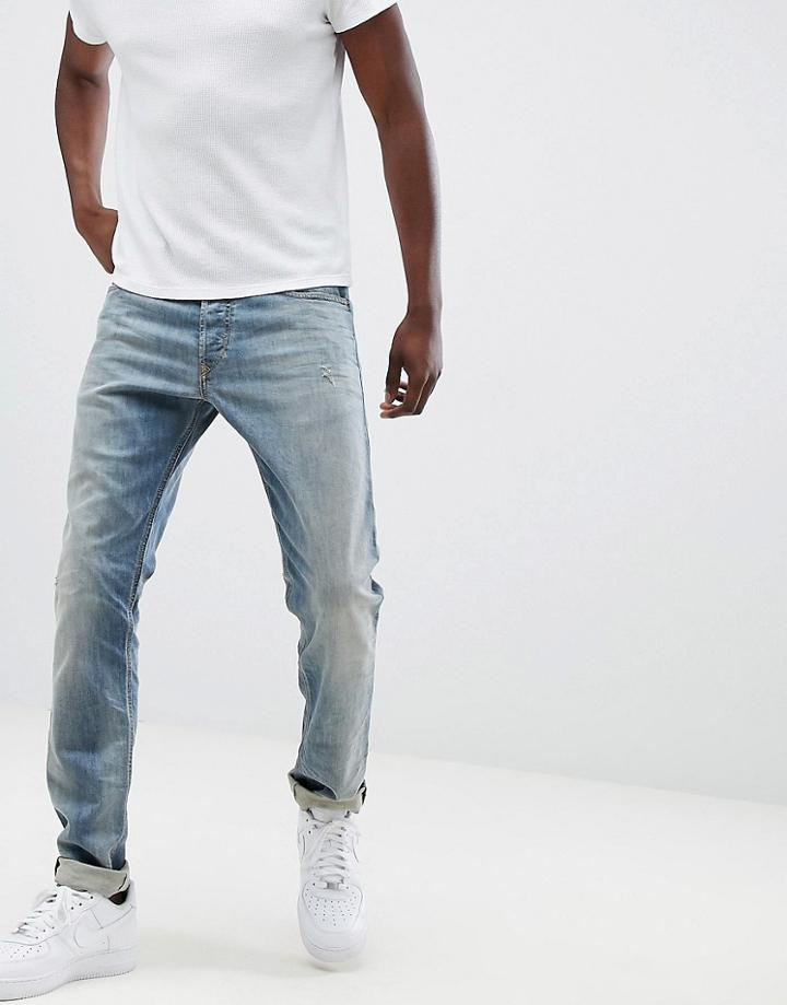Diesel Tepphar Distressed Skinny Jeans 084uk - Blue