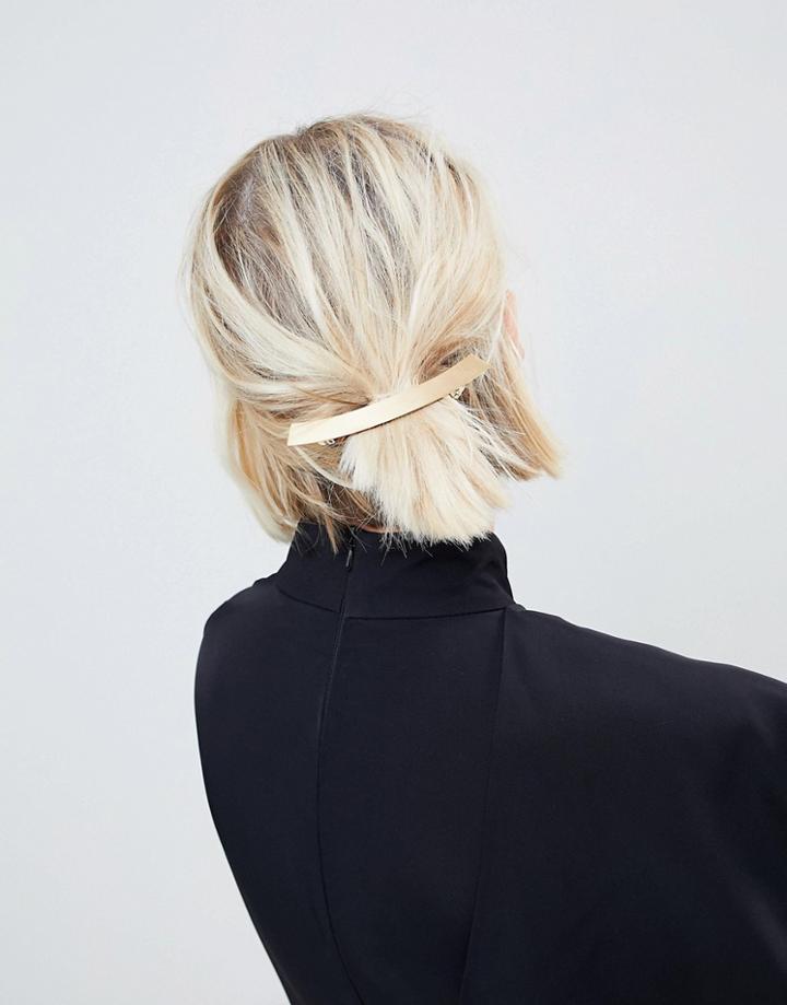 Asos Curved Brushed Bar Barette Hair Clip - Gold