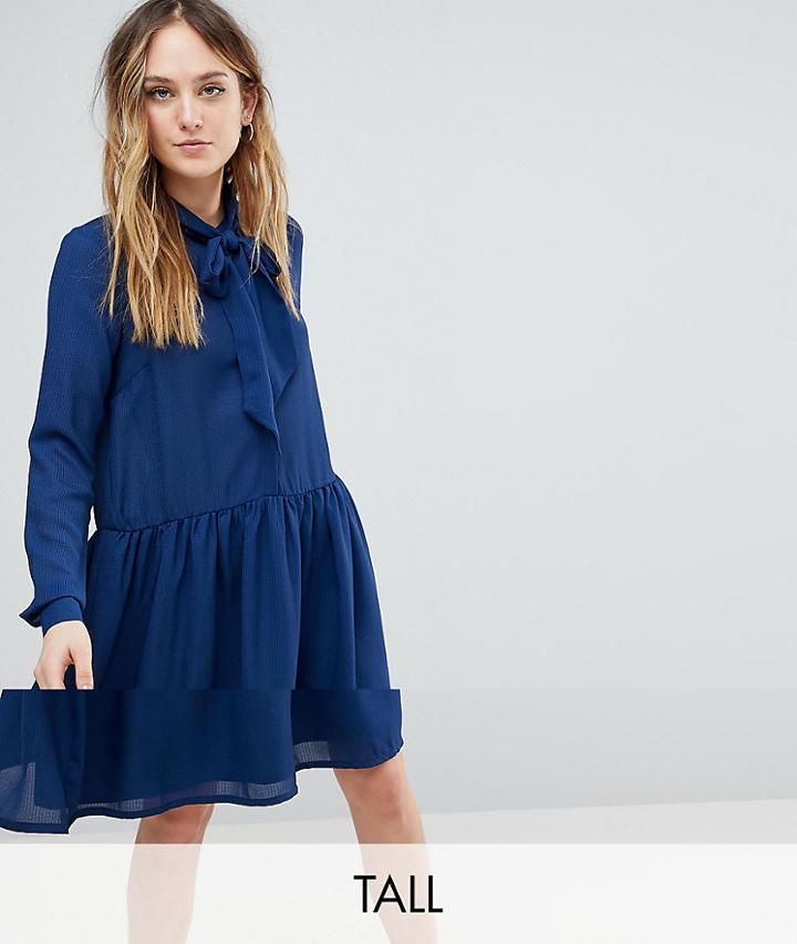 Y.a.s Tall Pussybow Skater Dress - Blue