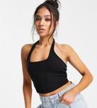 Asos Design Petite Square Halter Neck Crop Top In Black