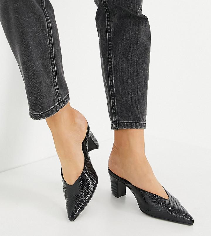 Asos Design Wide Fit Siena Mid Heel Mules In Black