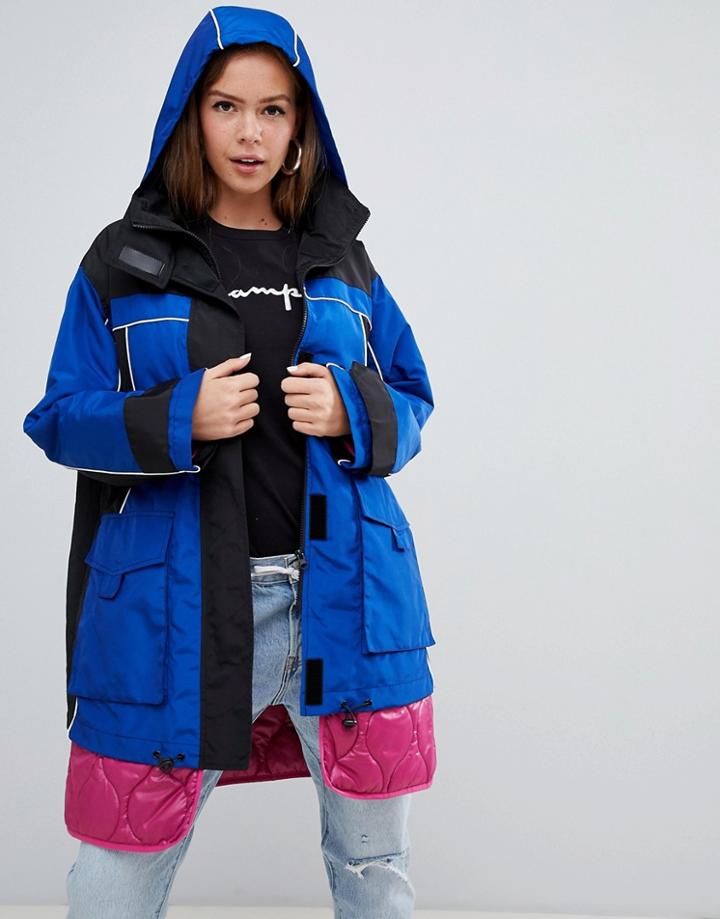 Asos Design Hybrid Parka With Quilted Liner-blue