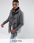 Asos Tall Wool Mix Duffle Coat In Light Gray - Gray