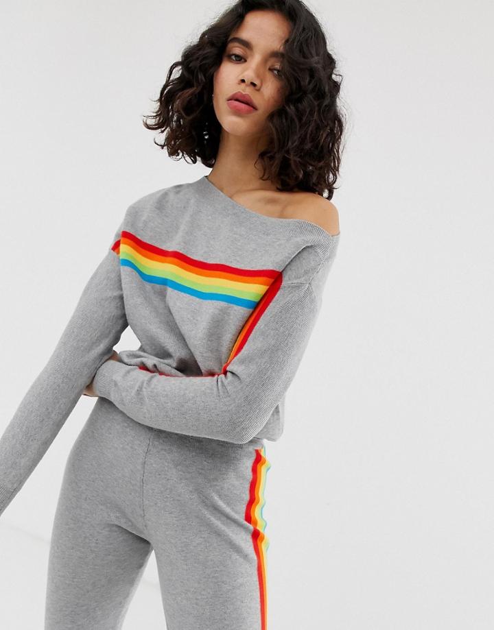 River Island Sweatshirt Top With Rainbow Stripe In Gray