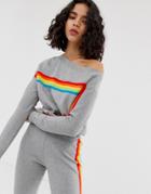 River Island Sweatshirt Top With Rainbow Stripe In Gray